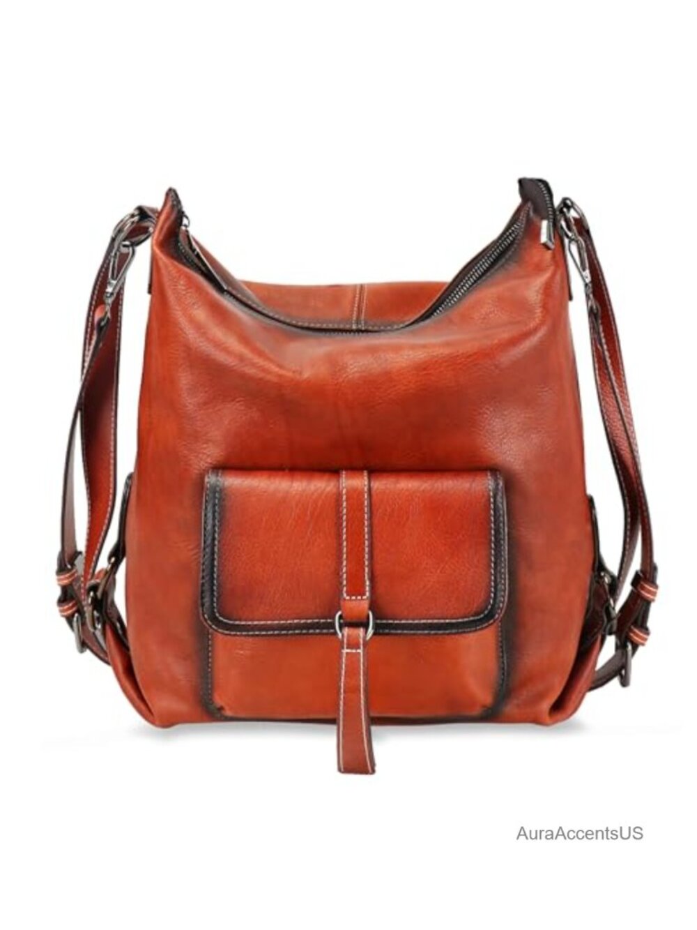 Genuine Leather Convertible Hobo Crossbody Backpack 3-in-1 Purse
